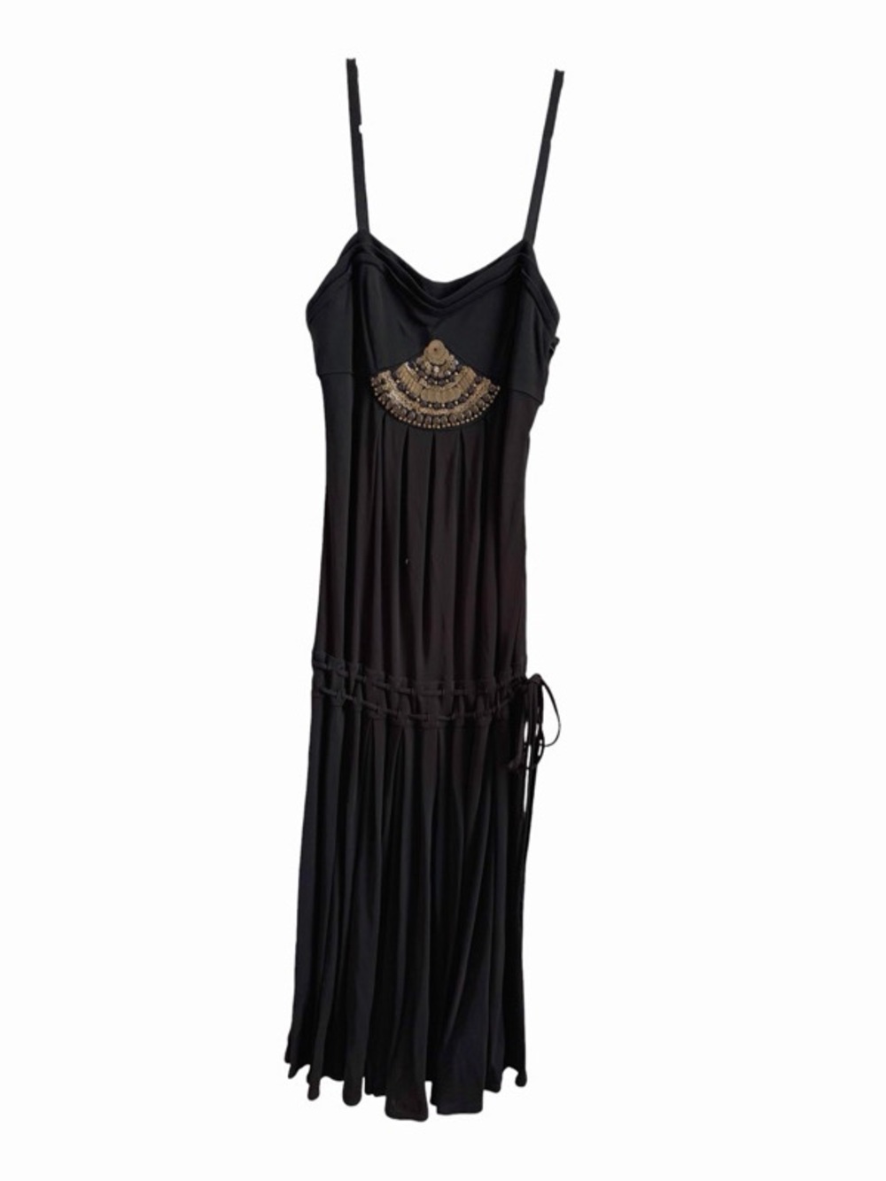 Karen Millen Black Midi Dress with Gold Beaded Accent